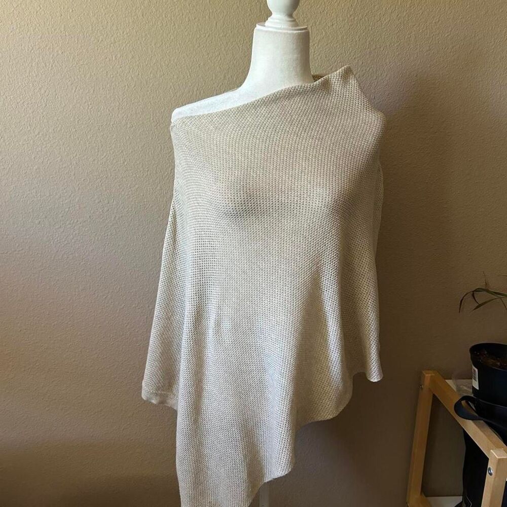 Asymmetrical knit cream poncho shawl